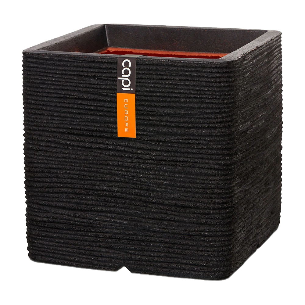 Capi Plantenbak vierkant Nature Rib NL - l30 x b30 x h30cm - Zwart Capi Plantenbak Vierkant Nature Rib NL - L30 X B30 X H30cm - Zwart -Tuin Gereedschap Winkel
